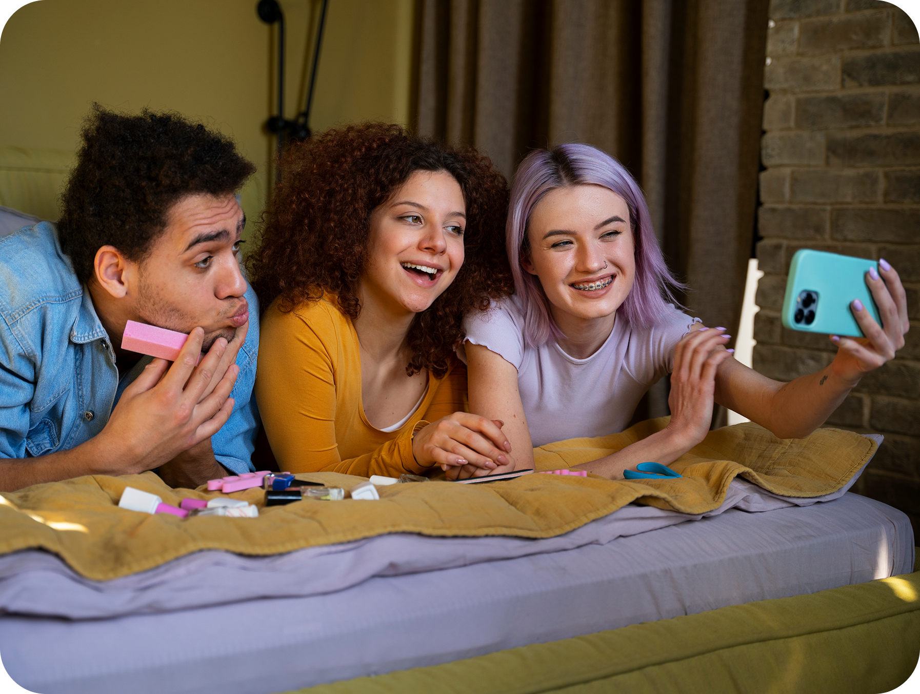 Friends taking selfie and having fun